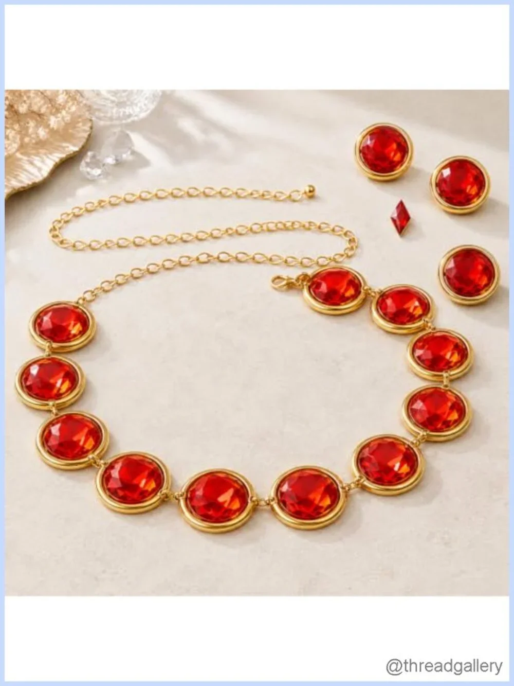 Red Gem Chain Belt, Rhinestone Waist Belt for Women